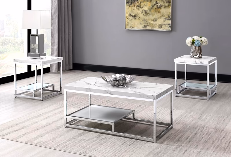 Chrome Coffee Table & 2 End Table
